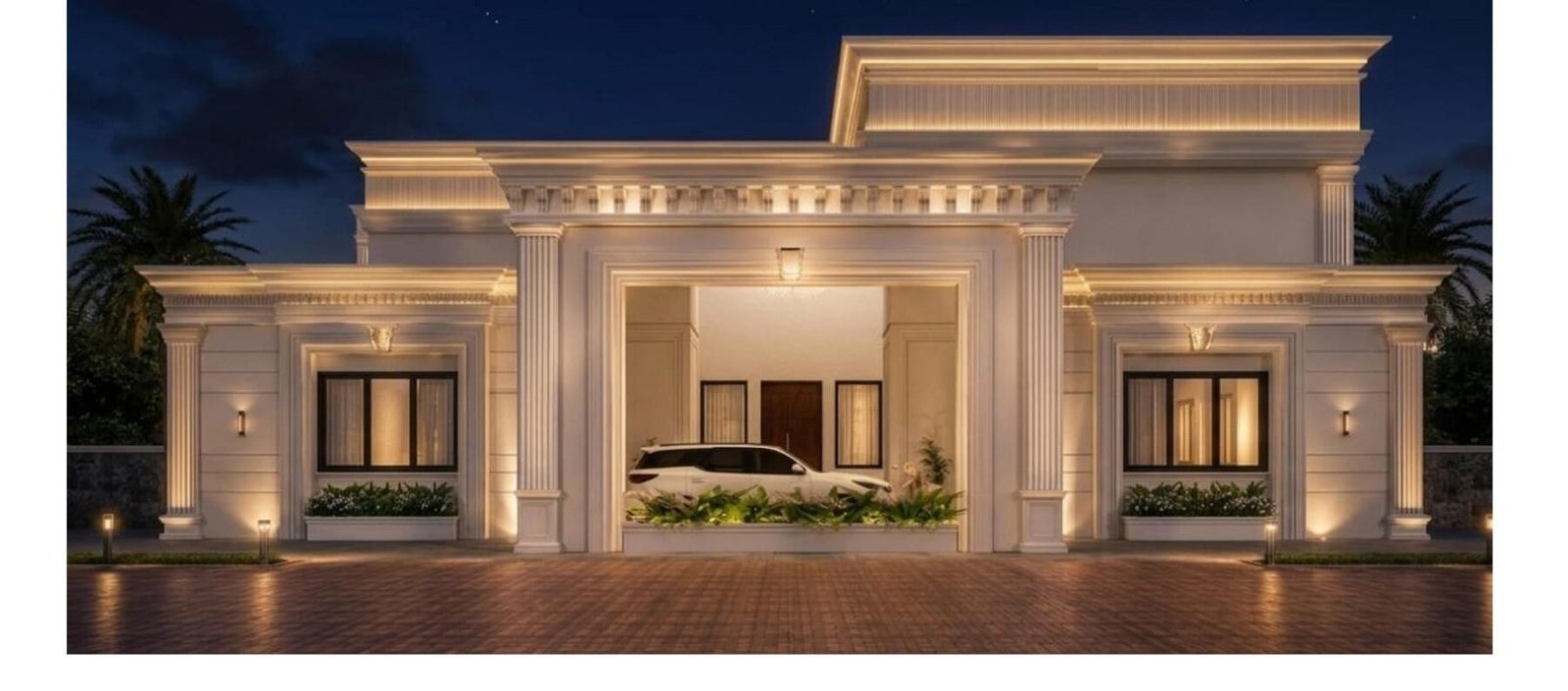 Rushikesh Jadhav Residence, porte-cochère entrance at night